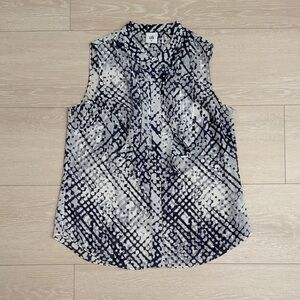 CAbi Blue and White Patterned Sleeveless Blouse